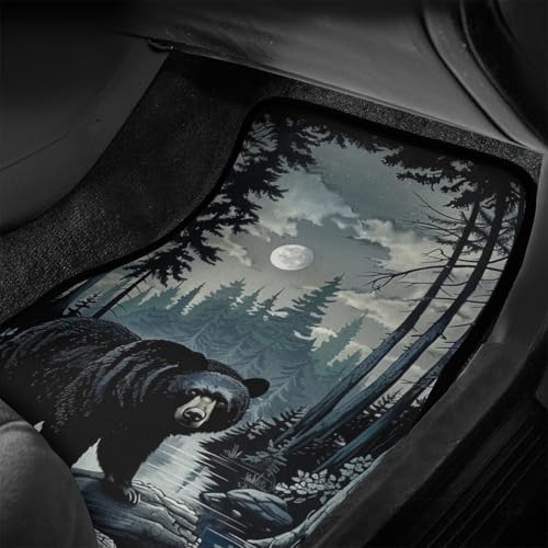 Delerain Black Bear Night Trees 4-Piece Car Floor Mats Front and Rear Rubber Backing Carpet, Auto Foot Mats All Weather Universal Fit Car Decor Accessories Fit for SUV, Vans, Sedans, Trucks