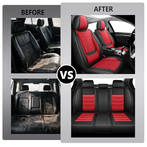 Nappa Leather Seat Covers Full Set for Honda Fit 2007-2020, 5 Seats Waterproof & Tear-Resistant Car Seat Cover Inside Zipper Design and Reserved Opening Holes(Standard Full Set/Black Red) - color: Black Red, size: Full Set Standard