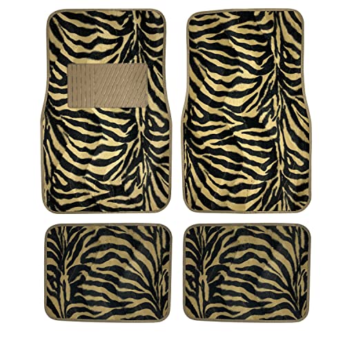 C. P. R. New Animal Print Gold Zebra Floor Mat Set with Vinyl Heel Pad Universal 4PC for Cars Trucks SUVs (Gold Zebra)