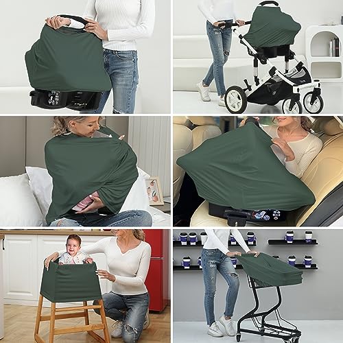 Breathable Car Seat Cover for Babies – Multi-Purpose Soft Rayon Nursing Cover for Breastfeeding, High Stretchy Infant Carseat Canopy, Stroller Cover (Smooth Rayon, Roman Green) - color: Roman Green