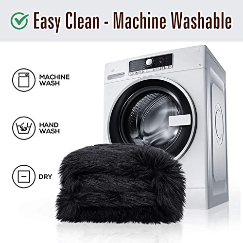 1Pc Faux Sheepskin Wool Fur Car Seat Cover for Cars SUV Trucks Universal Fit, Soft Plush Synthetic Wool Buck Fur Car Seat Cushions by FLMaples(Black) - color: Black