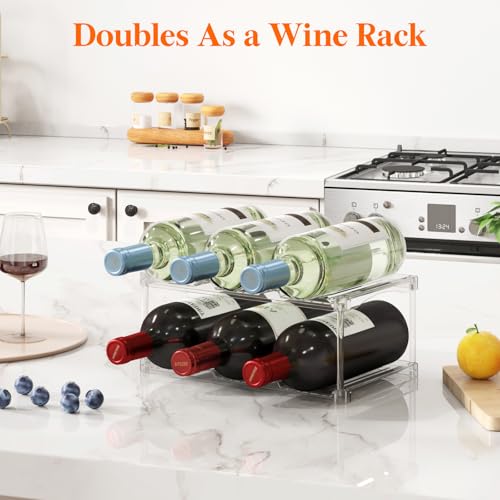Lifewit Stackable Bottle Storage Organizer, Clear Freestanding Wine Holder for Cabinet, Large Slot Water Bottle Tumbler Cup Organizer for Pantry, Plastic Wine Rack for Fridge Cellar, 2Tier Hold 6 - size: 2 Tier-6 Bottle