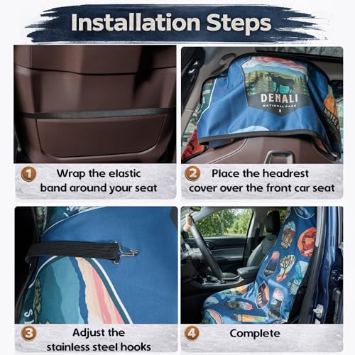 NNG 2 PCS Front Waterproof Car Seat Towel Covers, Sweat Seat Protector for Cars and SUVs with Headrest Cover and Fixed Hooks for Use After Gym, Beach, Swimming, and Outdoor Activities