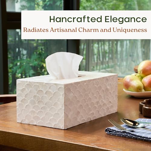CHI AN HOME Rectangular Capiz Tissue Box Cover, Decorative Mother of Pearl Inlay Tissue Box Holder for Bedroom, Bathroom, Kitchen, and Office, Rectangle Tissue Box Cover White (10.25ā x 5.9ā x 4.33ā) - size: Rectangular