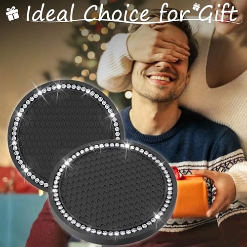 2 PCS Bling Cup Holder Coasters for Car, Car Accessories for Women 2.75 inch Diamond Universal Non-Slip Silicone Cup Holder Coasters, Sparkly Bling(White Diamond)
