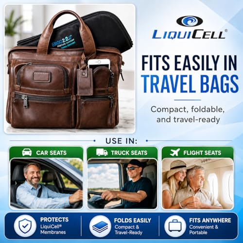 Travel Seat Cushion with LiquiCell® Membrane (Now Upgraded) - Thin Orthopedic Cushion for Sciatica, Tailbone, Back Pain Relief – Lightweight Foldable | Car, Truck, Airplane, Office & Home