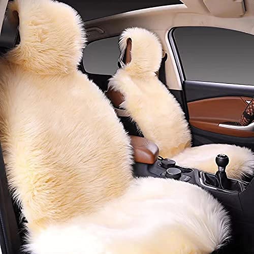 Maples 1 PC Fuzzy Faux Sheepskin Wool Fur Car Seat Cover for Auto SUV Trucks Universal Fit, Soft Plush Synthetic Wool Buck Fur Fluffy Car Seat Cushions(Beige) - color: Beige