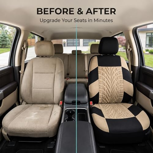 FH Group Front Set Travel Master Car Seat Covers - Covers for Low Back Car Seats with Removable Headrest, Universal Fit, Automotive Seat Cover, Airbag Compatible Car Seat Cover for SUV, Sedan Beige - color: Beige, style: Front Set