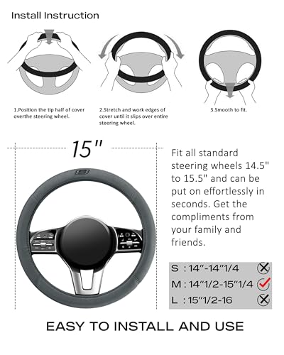 Skechers Steering Wheel Cover, Memory Foam Car Steering Wheel Covers,14.5-15inch Anti-Slip Safety Comfortable Design Universal Men Women Fits for 95% Truck,SUV,Cars(Grey) - color: Grey