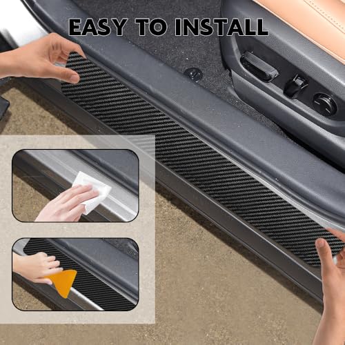 4PCS Car Door Sill Protector, Car Door Edge Guards, Carbon Fiber Wrap Film, Interior Decoration Anti-Scratch Threshold Strips Universal for Most Vehicles