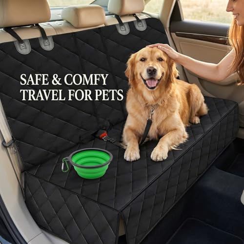 SNZ Dog Car Seat Cover for Back Seat, 100% Waterproof Pet Seat Protector, 600D Heavy Duty Bench Backseat Covers for Dogs, Scratch Proof Nonslip for Cars, Trucks, and SUVs
