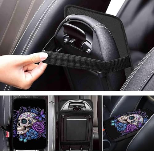 Skull Rose Print Car Center Console Cover,Universal Car Armrest Box Cover Pad for SUVs - color: Skull Rose