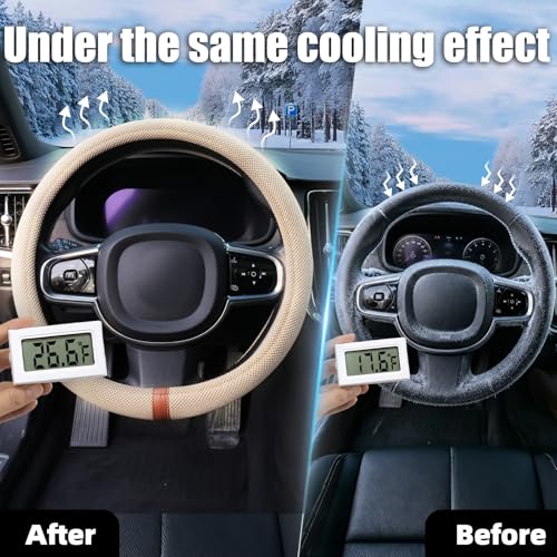 Universal Car Steering Wheel Cover for Summer, Non-Slip Breathable Cooling Steering Wheel Cover Protector with Brown Mark Upgraded Silicone Inner Ring for Summer D Shape & Round Shape, Khaki - color: Khaki Brown
