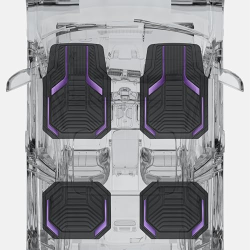 PIC AUTO Heavy Duty Rubber Floor Mats, Purple Aluminum Film Car Mats Set, Front and Rear Car Mats with Anti-Slip Backing, All Weather Protection, Trim-to-Fit for Automotive SUV, Sedan, Van - color: Purple