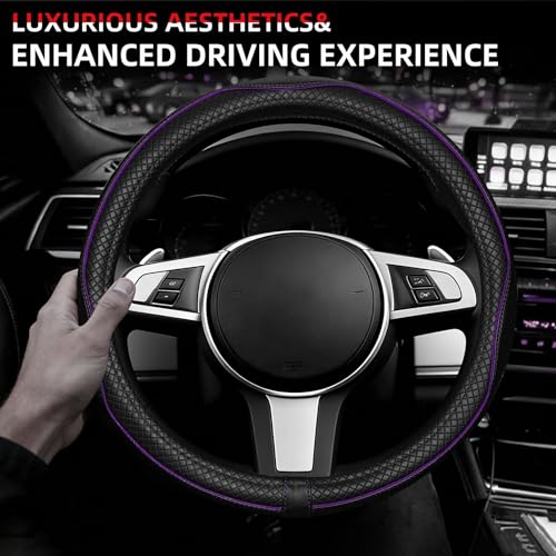 NBTEPEM Customized Auto Car Steering Wheel Cover for Toyota, Microfiber Leather Steering Wheel Covers with Anti-Slip Lining, Breathable, Safety, Soft, Sports Style (Black with Purple Line) - color: Black with Purple Line