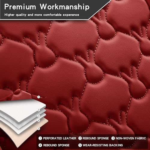 INZU Cute Cartoon Rabbit Comfortable Car Seat Covers with Waterproof PU Leather Suitable for Most 5 Seats Cars SUV and Pick-up Truck Universal Fit Set (Wine) - color: Wine
