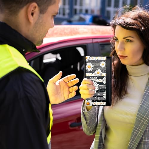Car Registration and Insurance Holder with Magnetic Closure, Universal Document Organizer for License, Insurance Cards & Glove Box Storage (Daisy) - color: Daisy