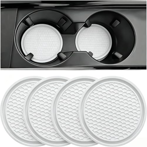 ZSDY Car Cup Coaster, 4PCS Universal Auto Non-Slip Cup Holder Embedded in Ornaments Silicone Coaster, Car Interior Accessories Sets, White - color: White