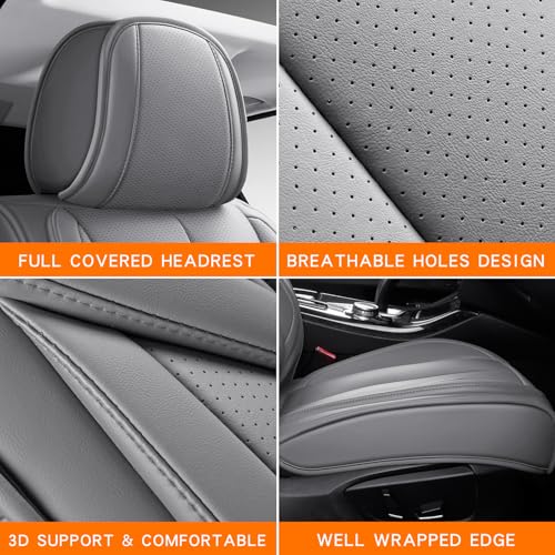 MINGBRON Leather Car Seat Covers,Car Seat Covers Full Set,Automotive Seat Covers 5 Seats,Fit for Most Cars SUV and Most Sedans Grey - color: Grey 3, size: 5 Seat Covers (Front & Rear)