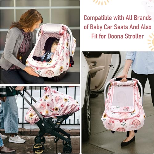 Waterproof Baby Car Seat Cover,YVMVDV Patented Cold Weather Carseat Cover for Babies,Infant Car Seat Cover Canopy for Boy Girls, Keeps Babies Warm and Cozy (Rainbow) - color: Rainbow-pink