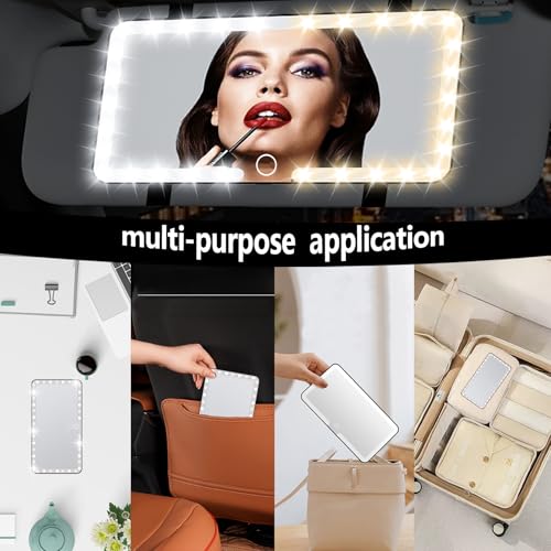 Car Sun Visor Vanity Mirror, 3 Light Modes & 60 LEDs, Rechargeable Dimmable Touch Screen Travel Makeup Mirror,Universal for Truck SUV-Car Accessories Essentials for Women(White)