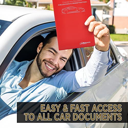 Andalus Auto Registration & Insurance Card Holder Pack of 2, Waterproof Essential Car Registration Holder with Hook & Loop Closure, Perfect for Every Vehicles Glove Boxes (Red - 9.5" x 5.15") - color: Red