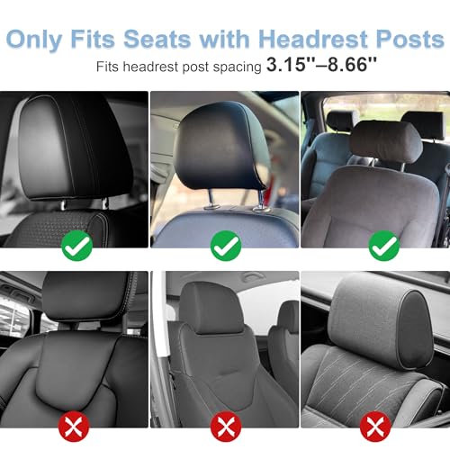 Car Headrest Pillow, Adjustable Head Rest Pillow for Car Seat, Head Neck Support for Kids Adults Travel Sleeping, Fit for Headrest with Poles (Black)