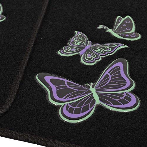 BDK Embossed Neon Purple & Green Butterflies Design Carpet Car Floor Mats for Auto Van Truck SUV-4 Pieces Front & Rear Full Set with Rubber Backing-Universal Fit - color: Neon Butterflies Mats