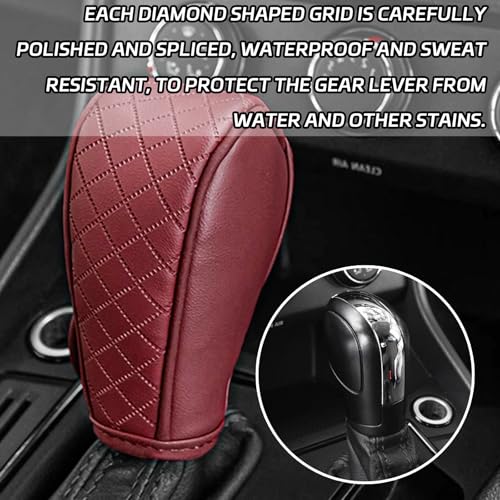 Car Shift Handle Transmission Knob Cover Accessories, Eco-Leather Car Shift Cover, Center Console Magic Tape Gear Lever Protector Universal for Most Cars(Wine Red) - color: Wine Red