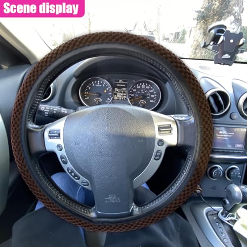 Elastic Stretch Steering Wheel Cover, Anti-Slip 15 inch Microfiber Odorless Breathable Ice Silk Car Steering Wheel Protector, Easy Carry, Warm in Winter & Cool in Summer (Coffee) - color: Coffee