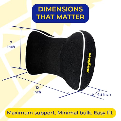Goodyear Car Neck Pillow, Soft Memory Foam Headrest Pillow for Driving, Ergonomic Car Seat Headrest Cushion with Adjustable Strap, Breathable & Removable Cover, Neck Pain Relief, Black - color: Black