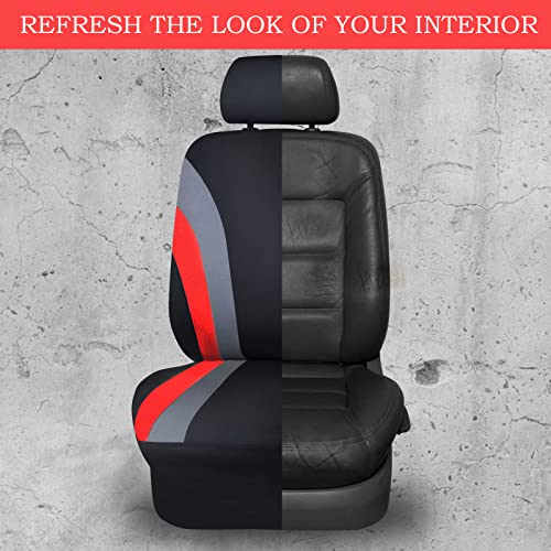CAR PASS Line Rider Sporty Cloth 11PCS Universal Fit Car Seat Cover -100% Breathable with 5mm Composite Sponge Inside,Airbag Compatible,3zipper Bench(Full Set, Black and Red) - color: Black and Red, size: Full Set
