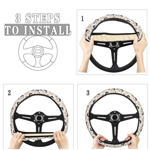 Cute Black Ghost Bats Spider Webs Steering Wheel Cover for Women Men, Non-Slip Steering Wheel Protector Car Wheel Covers, Universal 15 Inch Fit for Auto, Suvs, Truck - color: Cute Black Ghost Bats Spider Webs