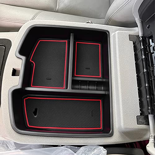 HGWEI Center Console Organizer Compatible with 2007-2014 Chevy Silverado GMC Sierra Avalanche Tahoe Suburban Yukon Yukon XL Accessories, Floor Mounted Center Console ONLY,Red Trim - color: red