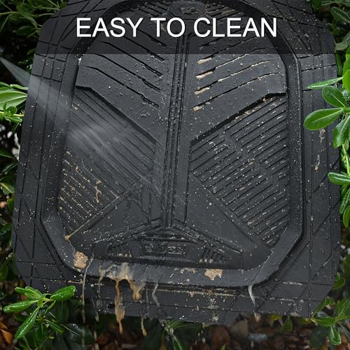 CAR PASS Heavy Duty Rubber Car Mats, Deep-Dish 2-Piece Car Floor Mats Front Only, All Weather Protection Universal Trim-to-Fit for SUVs Trucks Sedans, Waterproof Anti-Slip, Black
