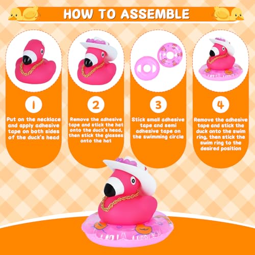 1pc Flamingo Rubber Duck with Cowboy Hat, Sunglasses, Gold Chain & Swim Ring - Dashboard Duck for Car, Home Office Desk, Party Gift for Adults - color: Style19
