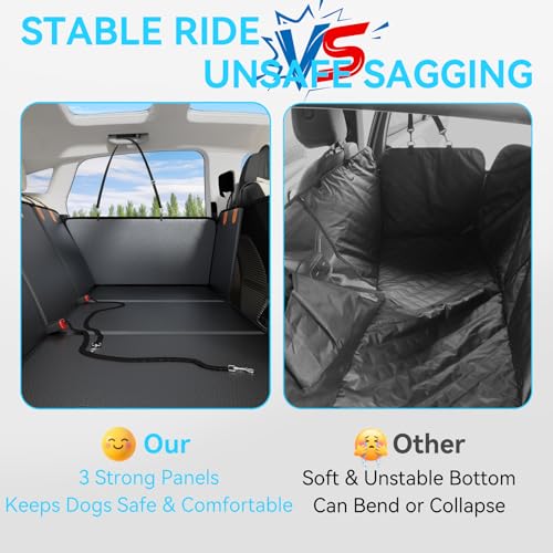 Dog Back Seat Cover, Extra Thick Back Seat Extender, Waterproof Thick Hard Bottom with High Barrier, Scratch-Proof Premium Rear Seat Protector for Car, SUV & Truck, Hold 450 lbs, Large