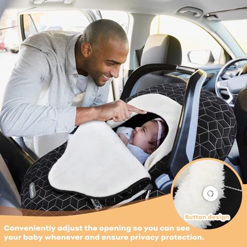 Yoofoss Baby Car Seat Cover Winter Carseat Canopies Cover to Protect Baby from Cold Wind, Super Warm Plush Fleece Baby Carrier Cover for Infant Boys Girls (Black) - color: Black