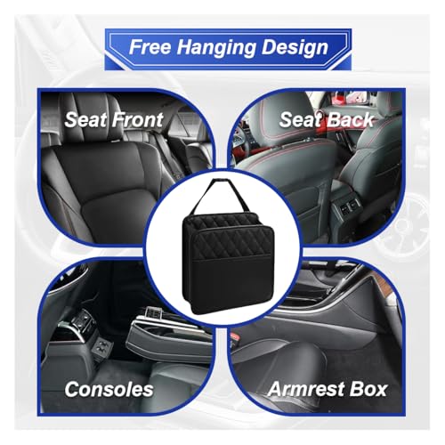 ZIMISI Car Back Seat Organizer, Waterproof Leather Automotive Backseat Hanging Bag with Cup Holders, Large Capacity Car Trash Can, Vehicle Travel Accessories for Most Vehicles (1PC/Black) - size: 1PC/Black