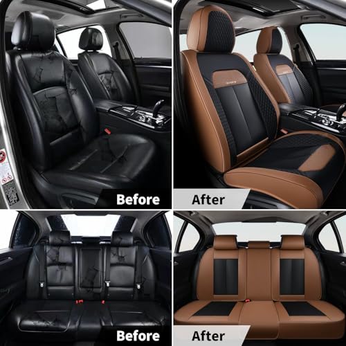 Car Seat Covers Front Set, Black Car Seat Cover, Breathable Premium Leather Seat Covers, Automotive Vehicle Seat Covers for Cars Trucks Vans SUVs Sedans (Coffee) - color: Coffee, size: Frontpair