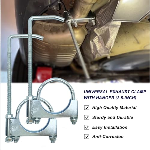 2Pcs Universal Exhaust Clamp 2.5 Inch with Hanger, Muffler Hanger Exhaust Hanger for 2.5 Inch Exhaust Pipes - size: 2.5 Inch-2 PACK