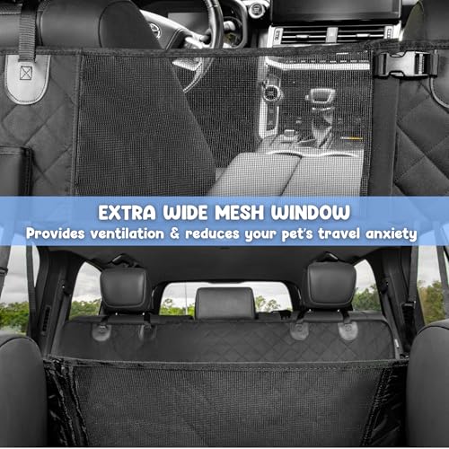 Dog Car Seat Cover for Back Seat, 4-in-1 Dog Hammock for Car, Waterproof 600D Pet Seat Cover Backseat Protector with Mesh Window, Nonslip Dog Back Seat Cover for Cars, SUVs & Trucks