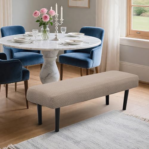 Stretch Bench Seat Cover, Reusable Slipcover for Dining Room & Bedroom, Removable Washable Rectangular Bench Covers, Elastic Fit for Home Furniture (Twill Camel) - color: Twill Camel