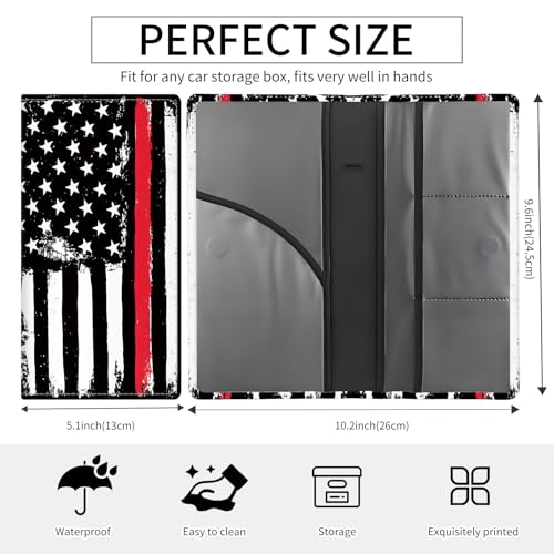 Premium Car Registration and Insurance Card Holder, Cute PU Leather Car Document Holder, Vehicle Glove Box Car Organizer with Magnetic Closure for Driver License, Cards Black Red Flag - color: Black Red Flag