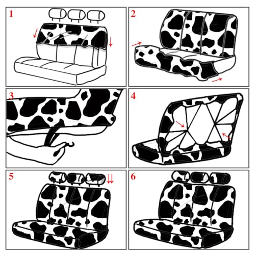 Frienda 17 Pcs Cow Print Car Accessories Set, Includes Seat Covers Set Cow Steering Wheel Cover Armrest Pad Cover Seat Belt Pads Mats Keychain and Wrist Strap for Women Cute Car Interior Decor - style: Cow Print