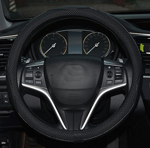 Rueesh Microfiber Leather Steering Wheel Cover Anti-Slip Matte Finish Auto Car Wheel Cover Universal 15 Inch Wheel Cover for Car Embossing Pattern Black Line - color: Black Line