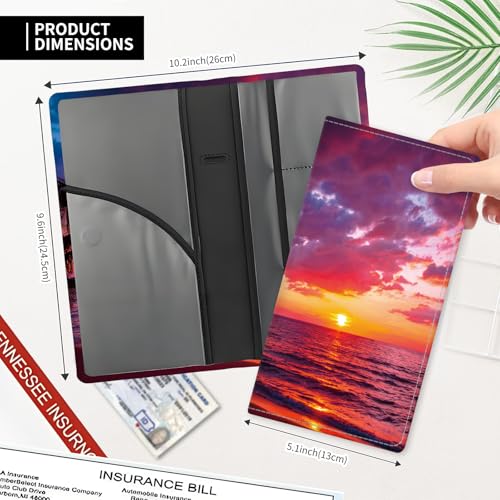 Leather Car Registration and Insurance Card Holder, Cute Car Accessories Vehicle Glove Box Car Organizer for Documents, Cards, License Beautiful Sunset - color: Beautiful Sunset