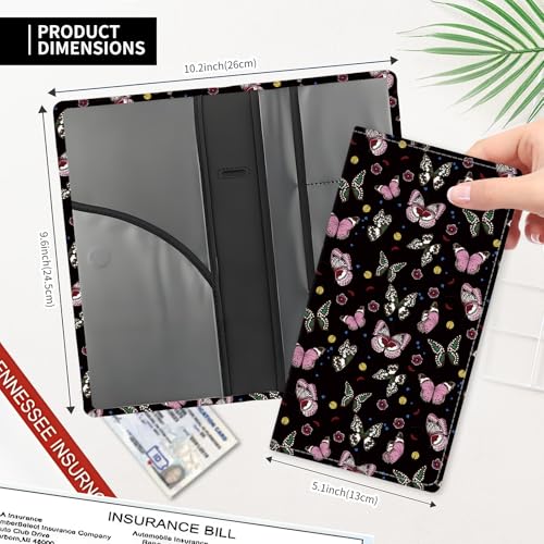 Leather Car Registration and Insurance Card Holder, Cute Car Accessories Vehicle Glove Box Car Organizer for Documents, Cards, License Cute Butterfly - color: Cute Butterfly