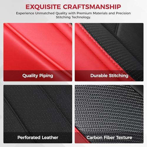 FREESOO Universal Full Seat Covers, Waterproof Faux Leather Automotive Seat Covers with Carbon Fiber Texture Seat Belt Pads, Anti-Slip Airbag Compatible Car Seat Covers for Cars SUVs Trucks - color: Red Black, size: Full Set - 5 Seats