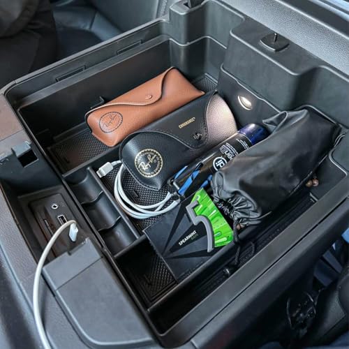 Center Console Organizer Compatible with 2020-2023 Silverado/Sierra 2500/3500HD/ 2019-2022 Chevy Silverado 1500 / GMC Sierra 1500 Accessories - Full-Coverage Insert Tray, ABS material Black - color: black